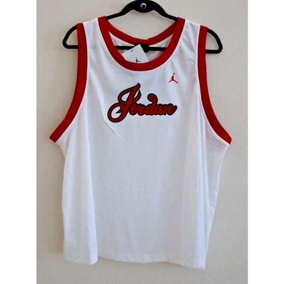 Jordan DZ3371-100 Women's Plus Sz 1X White/Gym Red Jersey-Style Mesh Tank Top - Picture 1 of 8